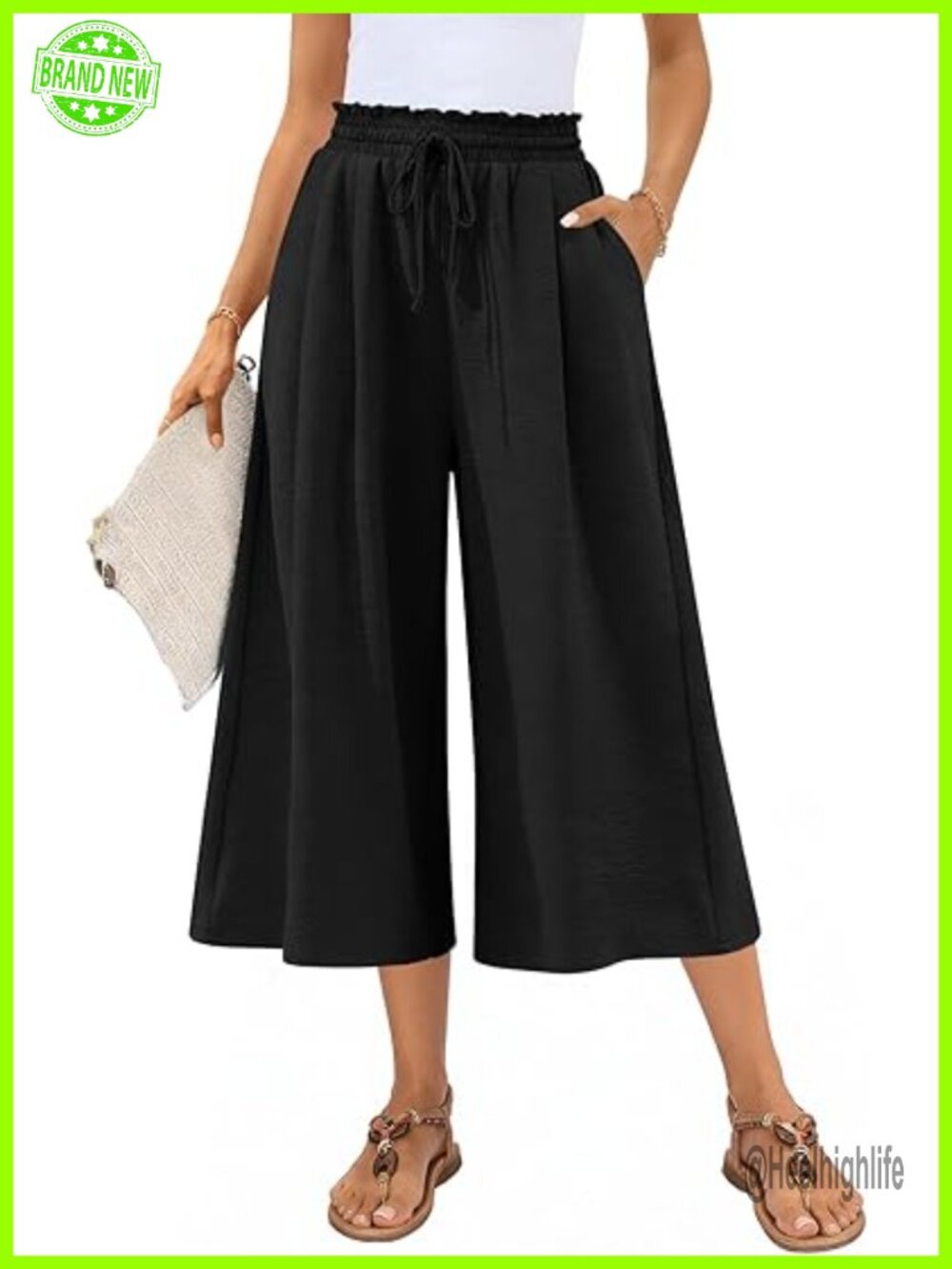 Women's Wide Leg Palazzo Capri Pants with Pockets High Waisted Boho Gaucho
